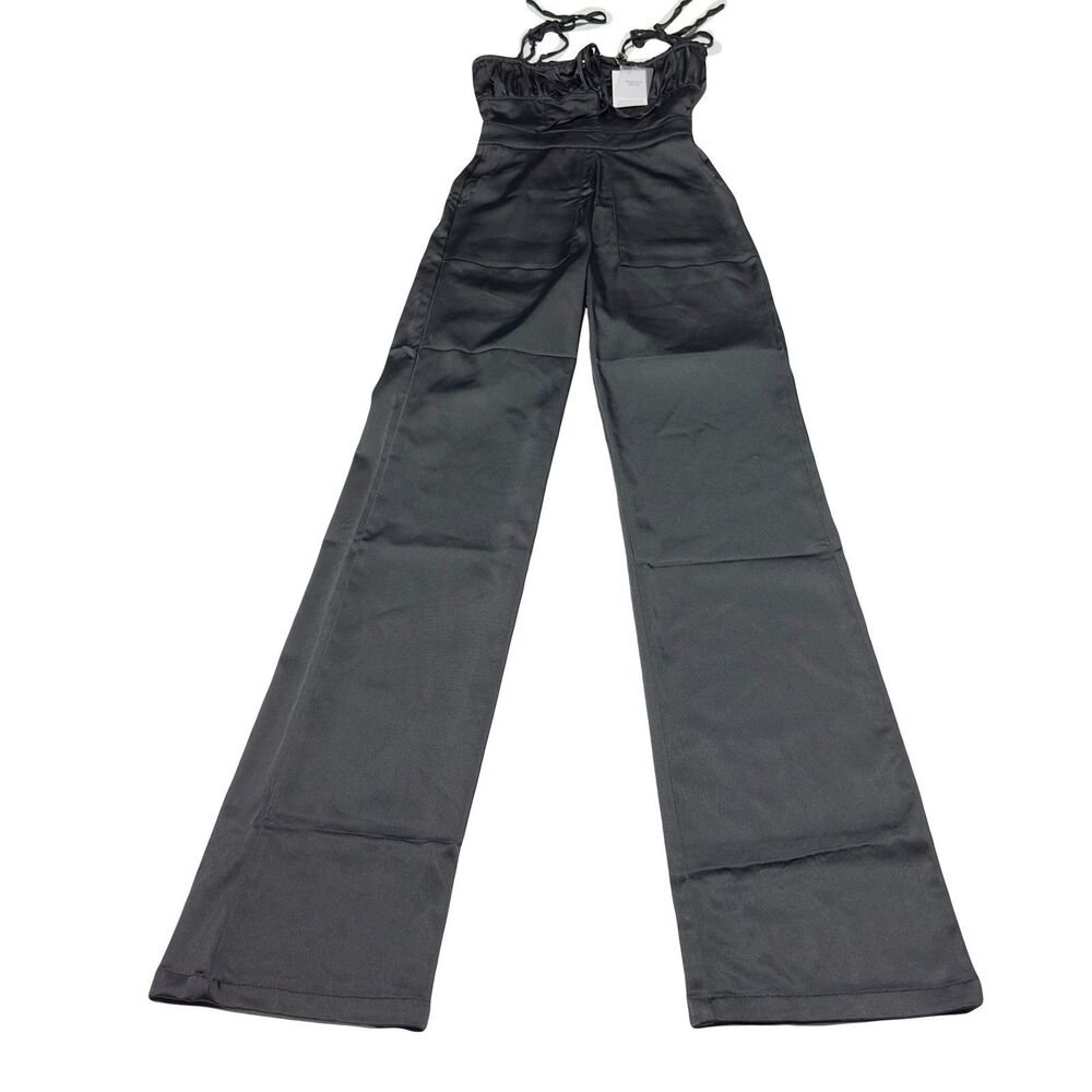 Danielle Bernstein Pull On Jumper Stretch Black Satin Jumpsuit Size 00 Sexy NWT